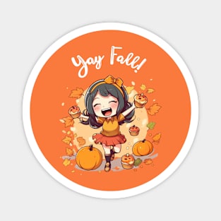 Fall for Our Adorable Chibi Art - Cute and Cozy Autumn Vibes, Yay FALL (White Letters) Magnet